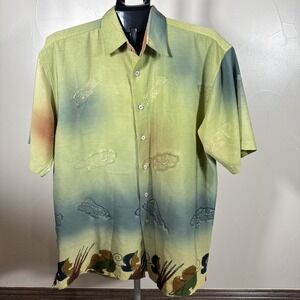 Vintage‎ Y2k R&R Casuals Polyester Hawaiian Button Down Shirt L Textured